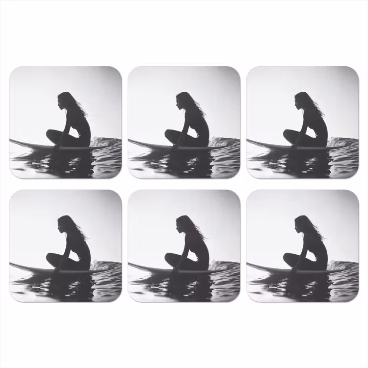 Onderzetter - Silhouet - Vrouw - Surfplank - Water — 1