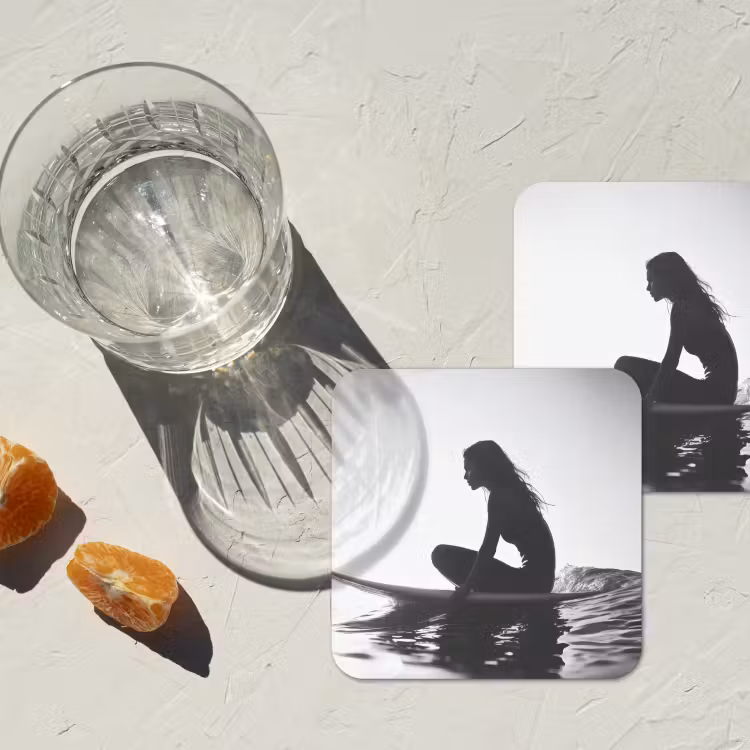 Onderzetter - Silhouet - Vrouw - Surfplank - Water — 3