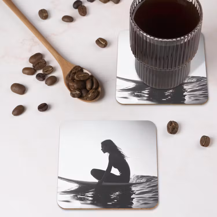 Onderzetter - Silhouet - Vrouw - Surfplank - Water — 4
