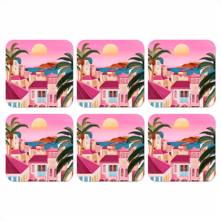 Onderzetter - Stad - Roze - Palmbomen — 1