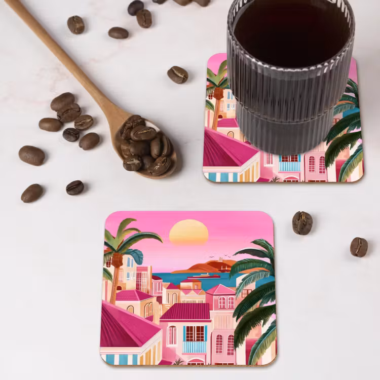 Onderzetter - Stad - Roze - Palmbomen — 4
