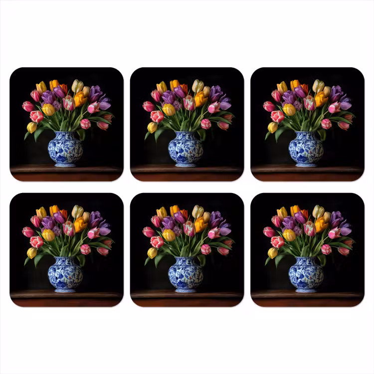 Onderzetter - Tulpen - Kleuren - Hout - Vaas — 1