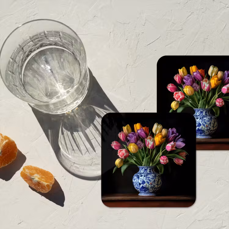 Onderzetter - Tulpen - Kleuren - Hout - Vaas — 3