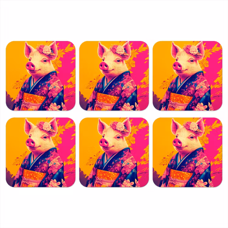 Onderzetter - Varken - Bloemkroon - Kimono - Abstract — 1