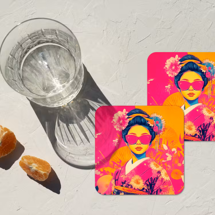 Onderzetter - Vrouw - Zonnebril - Abstract - Oranje — 3