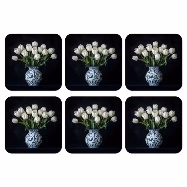 Onderzetter - Wit - Bloemen - Tulpen - Vaas — 1