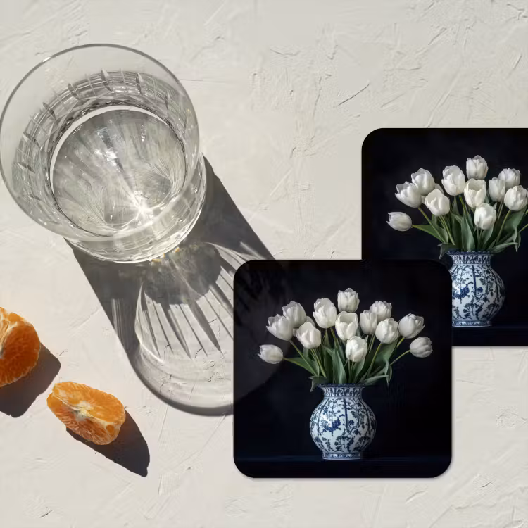 Onderzetter - Wit - Bloemen - Tulpen - Vaas — 3