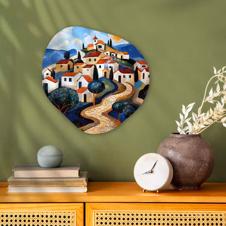 Organisch schilderij - Forex - Dorp - Heuvelachtig - Zon - Mozaïek — 2