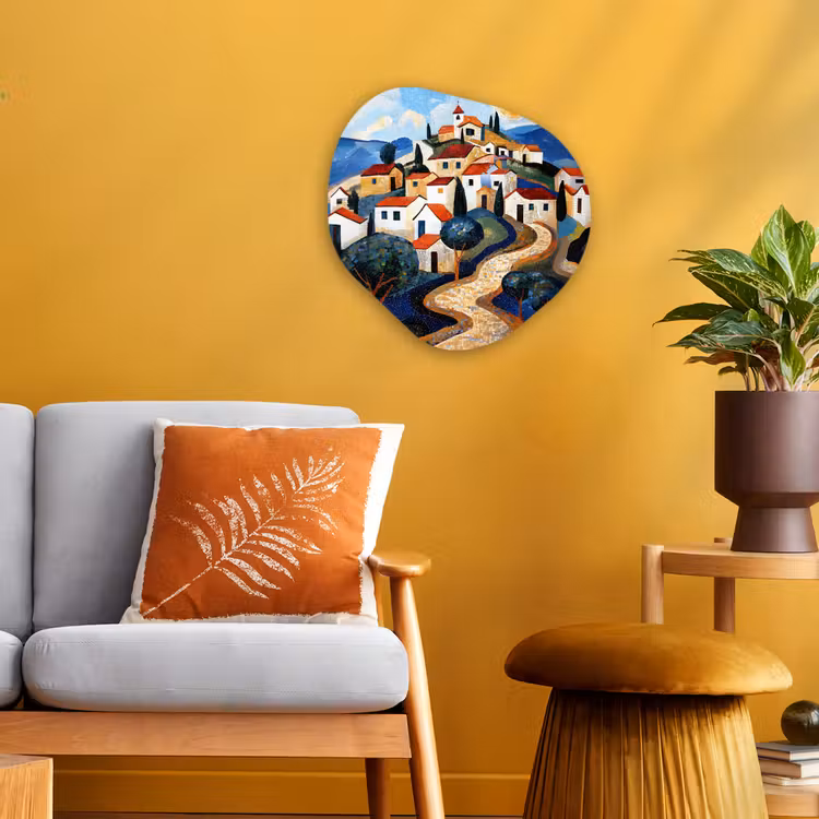 Organisch schilderij - Forex - Dorp - Heuvelachtig - Zon - Mozaïek — 3