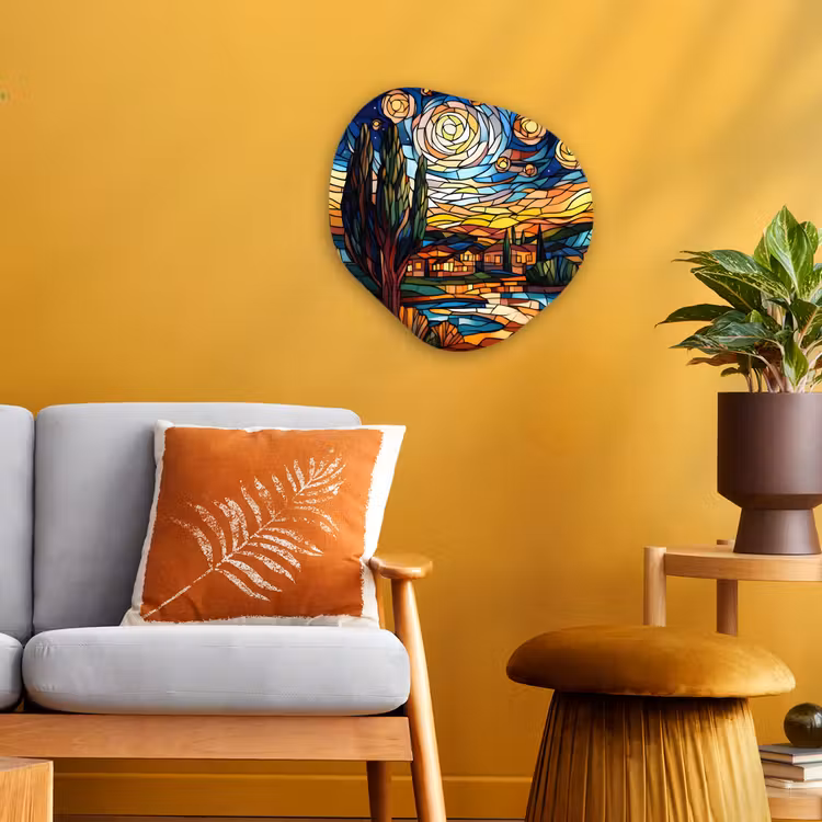 Organisch schilderij - Forex - Hemel - Sterren - Mozaïek - Huizen — 3