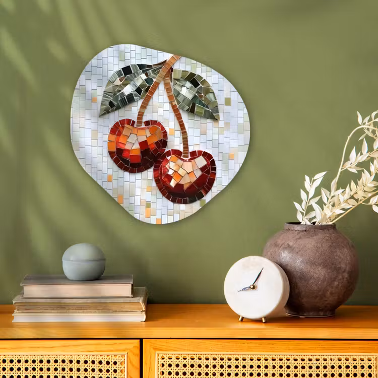 Organisch schilderij - Forex - Kersen - Rood - Mozaïek - Blaadjes — 2