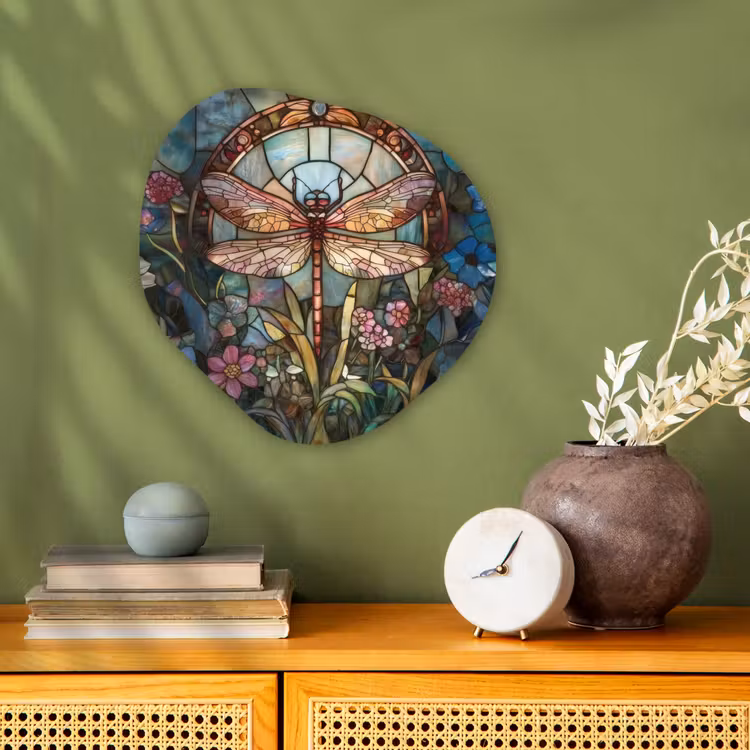Organisch schilderij - Forex - Libelle - Mozaïek - Bloemen - Kleurrijk — 2