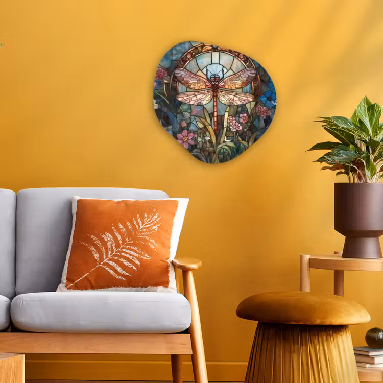 Organisch schilderij - Forex - Libelle - Mozaïek - Bloemen - Kleurrijk — 3