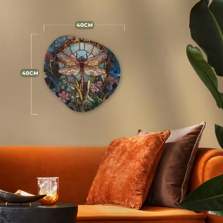 Organisch schilderij - Forex - Libelle - Mozaïek - Bloemen - Kleurrijk — 4