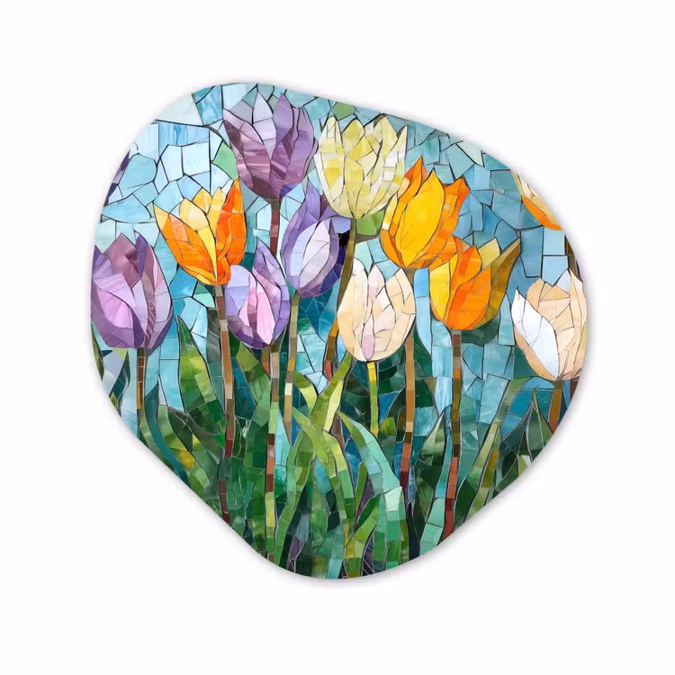 Organisch schilderij - Forex - Mozaïek - Veld - Tulpen - Kleurrijk — 1