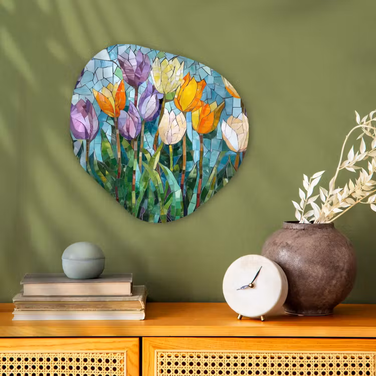 Organisch schilderij - Forex - Mozaïek - Veld - Tulpen - Kleurrijk — 2