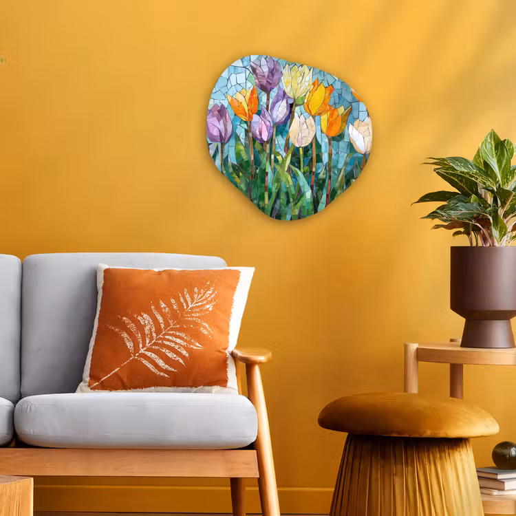 Organisch schilderij - Forex - Mozaïek - Veld - Tulpen - Kleurrijk — 3