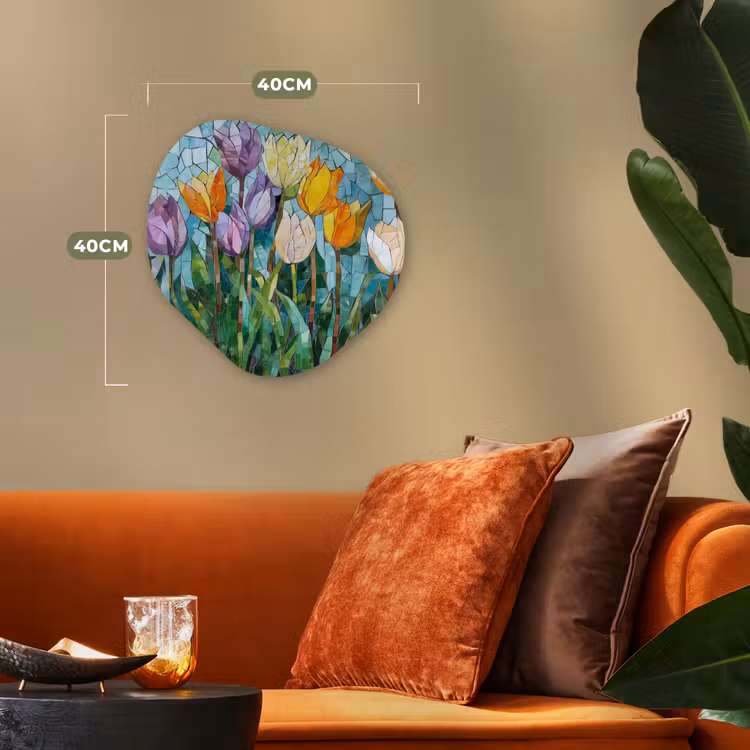 Organisch schilderij - Forex - Mozaïek - Veld - Tulpen - Kleurrijk — 4