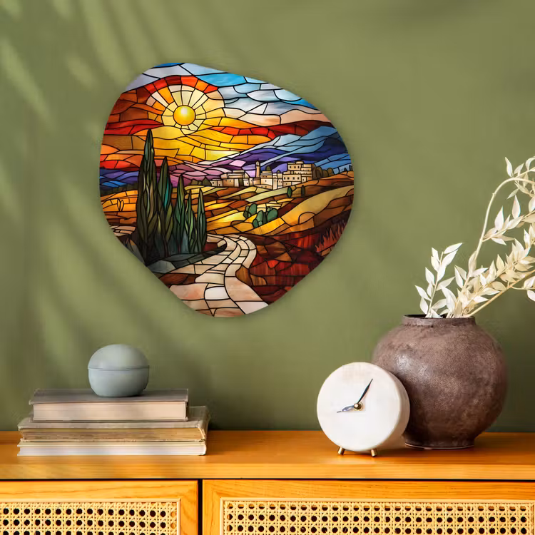 Organisch schilderij - Forex - Mozaïek - Zon - Landschap - Dorp — 2