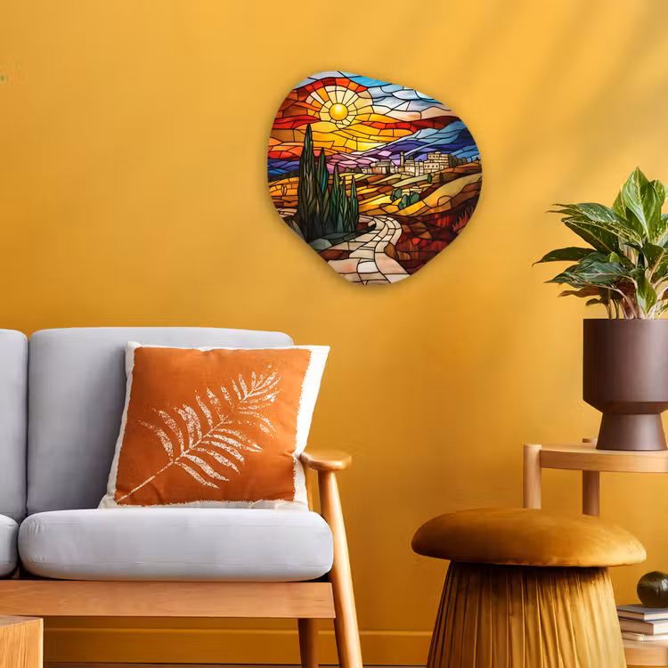 Organisch schilderij - Forex - Mozaïek - Zon - Landschap - Dorp — 3
