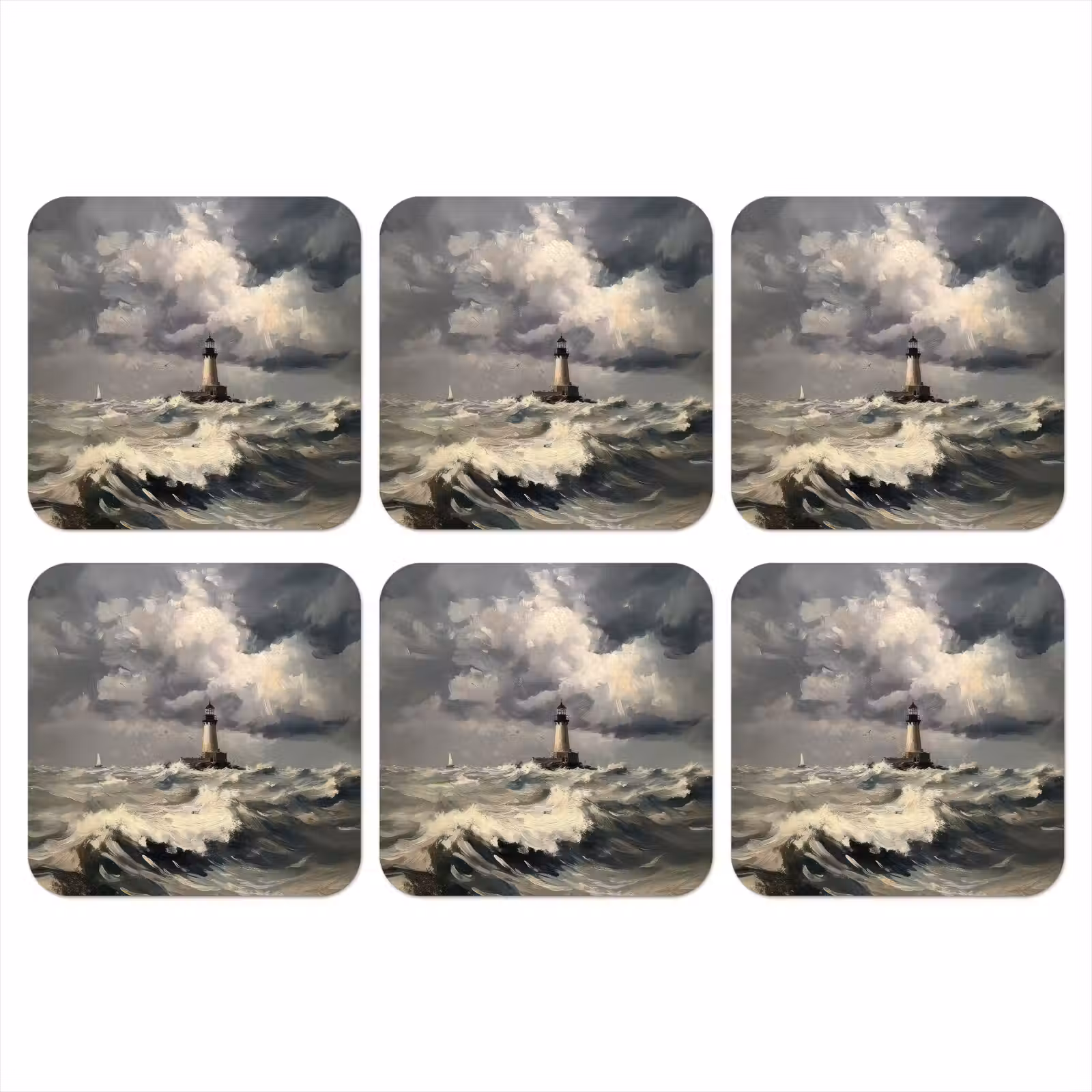 Onderzetter - Vuurtoren - Golven - Storm — 1