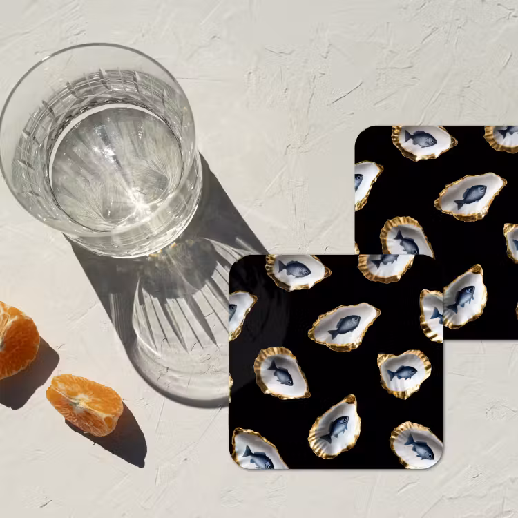 Onderzetter - Oesters - Vissen - Blauw - Goud — 3