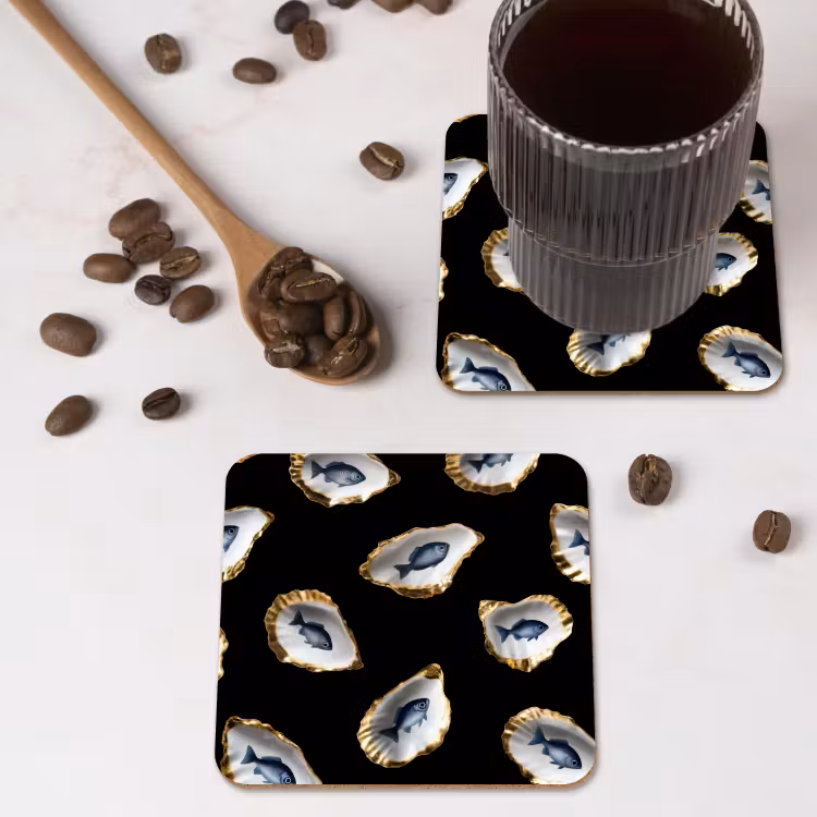 Onderzetter - Oesters - Vissen - Blauw - Goud — 4