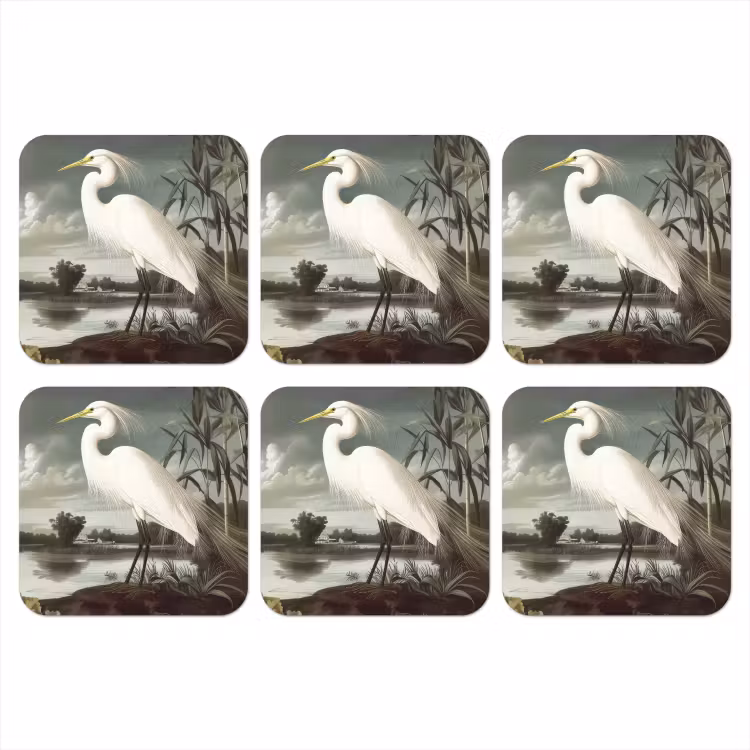 Onderzetter - Reiger - Planten - Wolken - Wit — 1