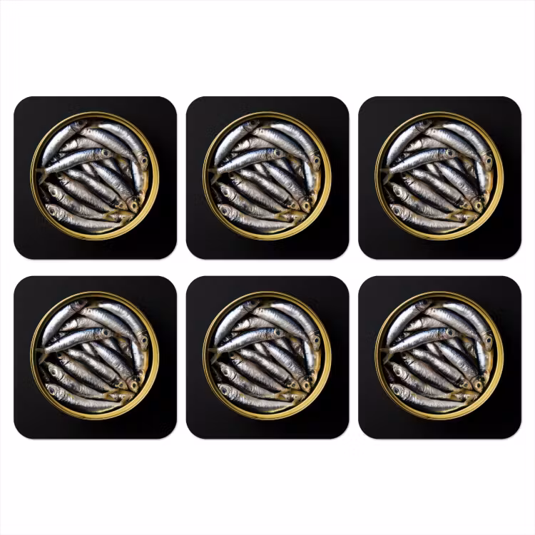 Onderzetter - Sardines - Vissen - Rond - Zwart — 1