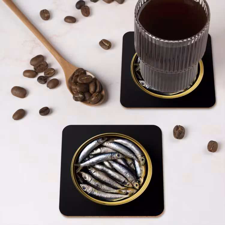 Onderzetter - Sardines - Vissen - Rond - Zwart — 4
