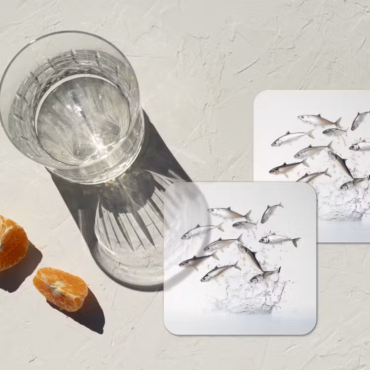 Onderzetter - Vissen - Water - Wit — 3
