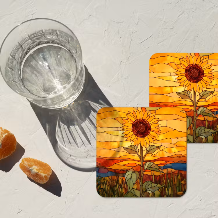Onderzetter - Zonnebloem - Mozaïek - Zonsondergang - Geel — 3