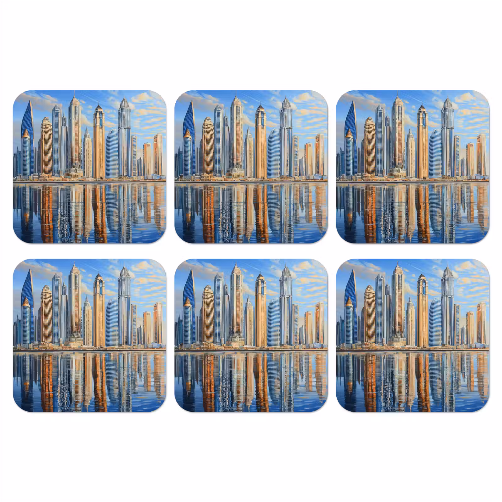 Onderzetter - Skyline - Wolkenkrabbers - Water - Blauw — 1