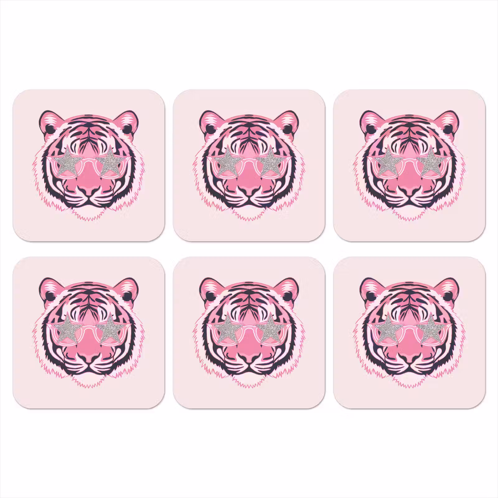 Onderzetter - Tijger - Glitterzonnebril - Roze — 1