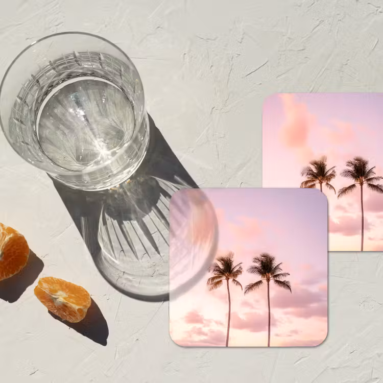 Onderzetter - Palmbomen - Paars - Wolken - Lucht — 3