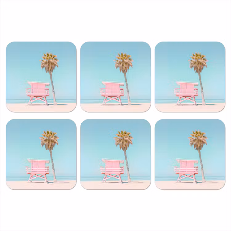 Onderzetter - Palmboom - Strandhuis - Roze — 1