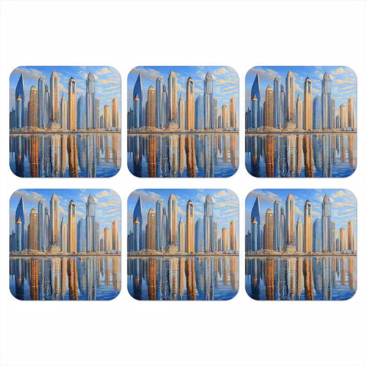 Onderzetter - Skyline - Wolkenkrabbers - Water - Blauw — 1