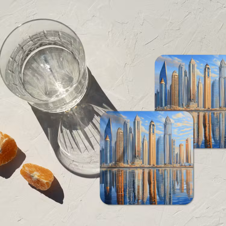 Onderzetter - Skyline - Wolkenkrabbers - Water - Blauw — 3