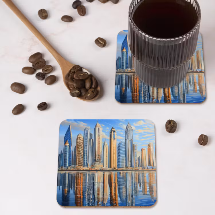 Onderzetter - Skyline - Wolkenkrabbers - Water - Blauw — 4