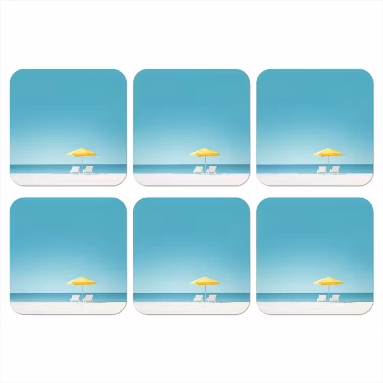Onderzetter - Strand - Blauwe lucht - Geel - Parasol — 1
