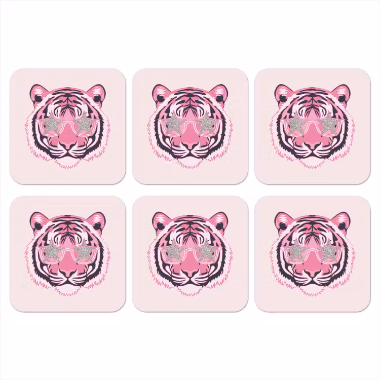 Onderzetter - Tijger - Glitterzonnebril - Roze — 1