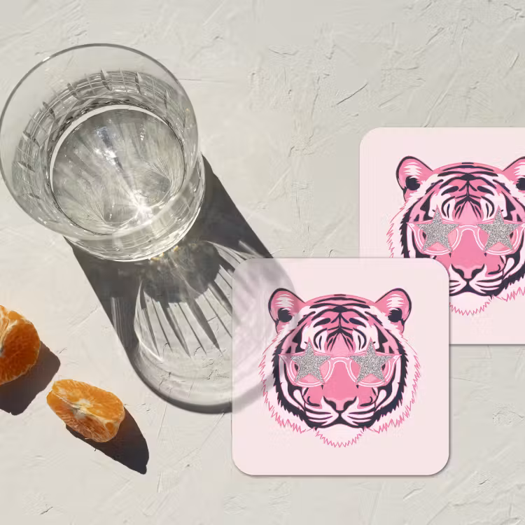 Onderzetter - Tijger - Glitterzonnebril - Roze — 3