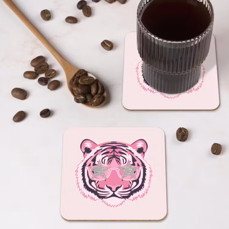 Onderzetter - Tijger - Glitterzonnebril - Roze — 4