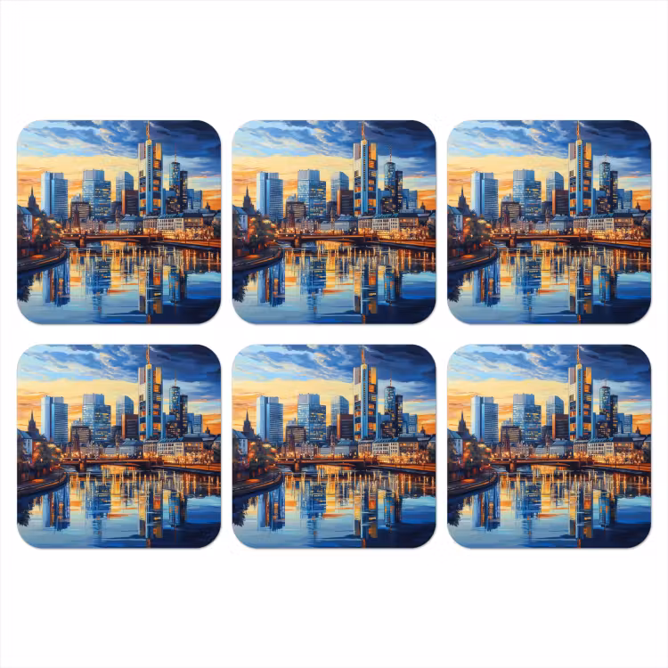 Onderzetter - Zonsondergang Frankfurt - Stad - Skyline - Water — 1