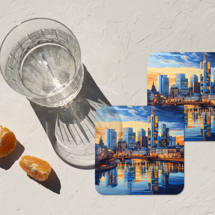 Onderzetter - Zonsondergang Frankfurt - Stad - Skyline - Water — 3