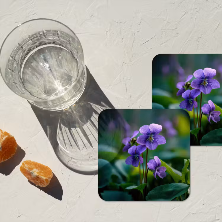 Onderzetter - Viooltjes - Paars - Bloem - Bladeren — 3