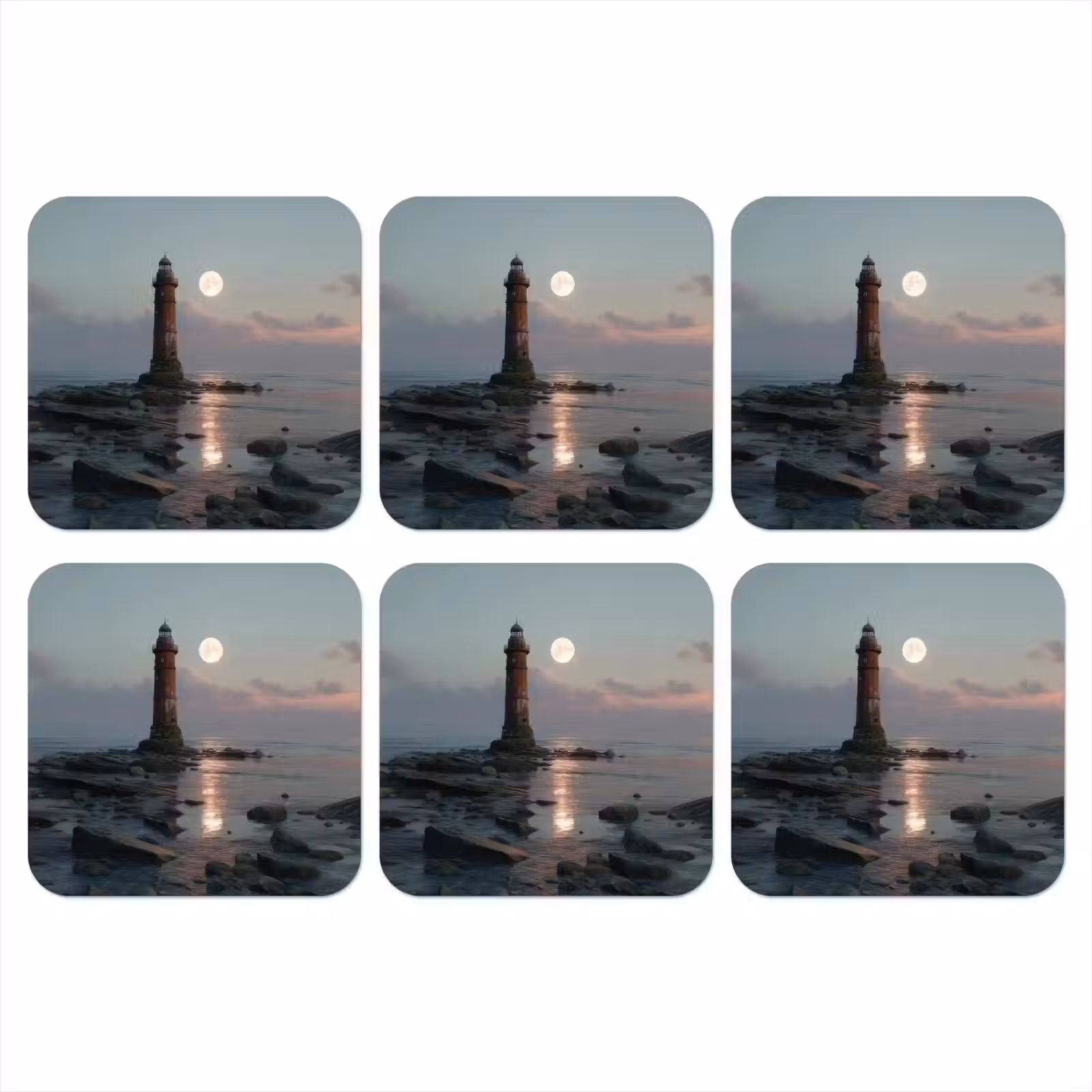 Onderzetter - Vuurtoren - Stenen - Water - Maan — 1