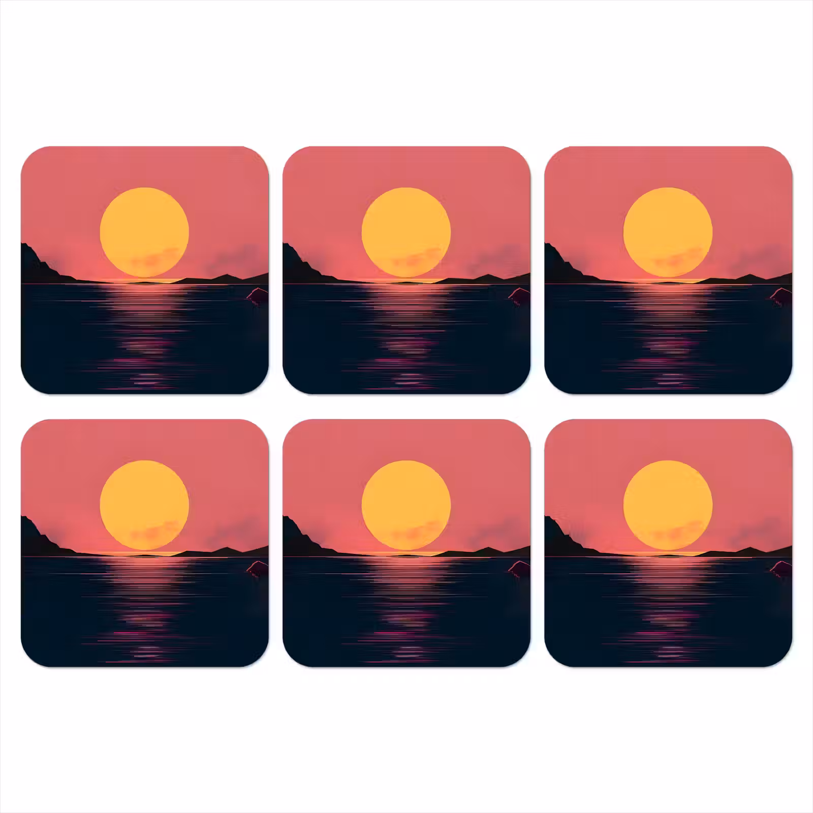 Onderzetter - Zon - Geel - Bergen - Water — 1