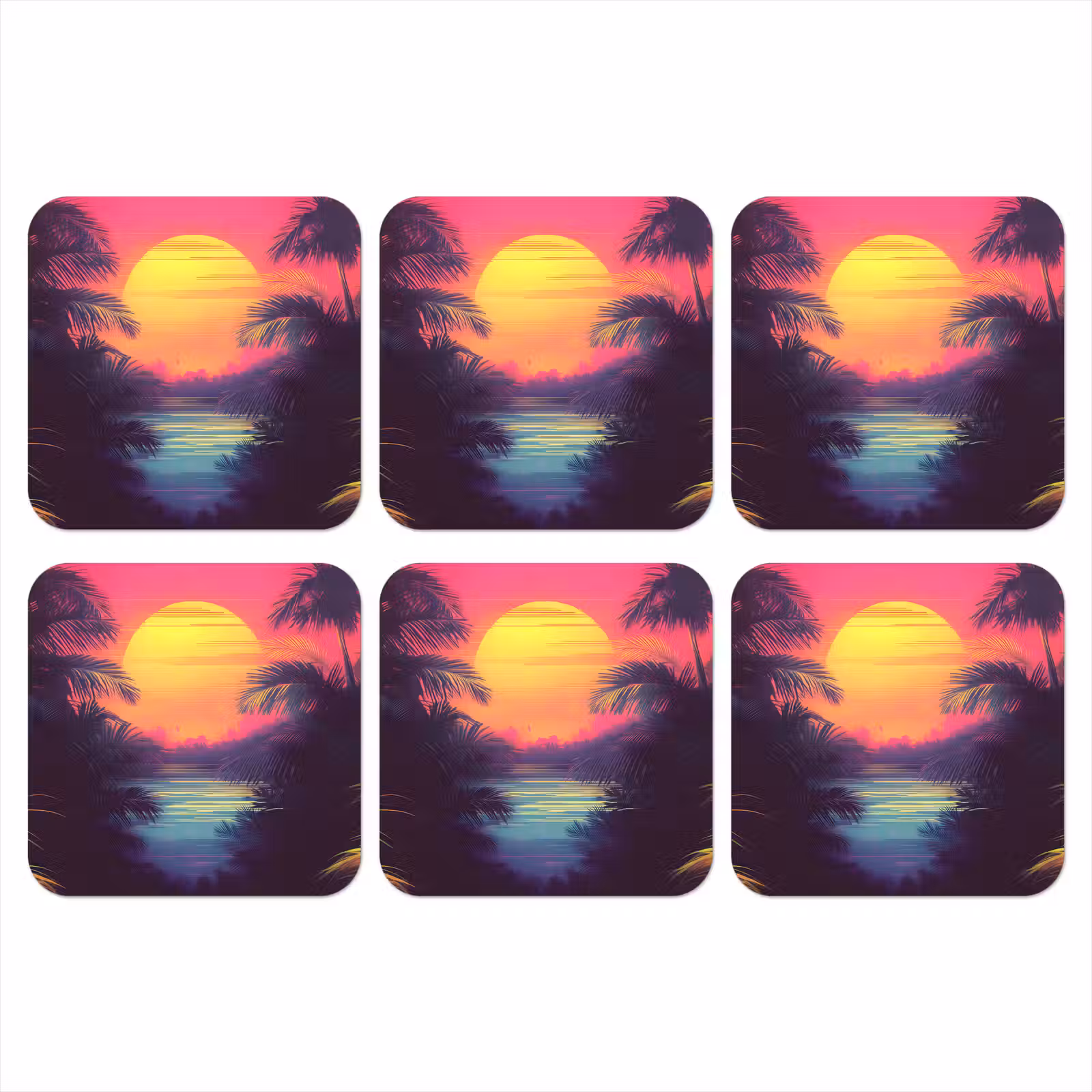 Onderzetter - Zon - Geel - Palmbomen - Tropisch — 1