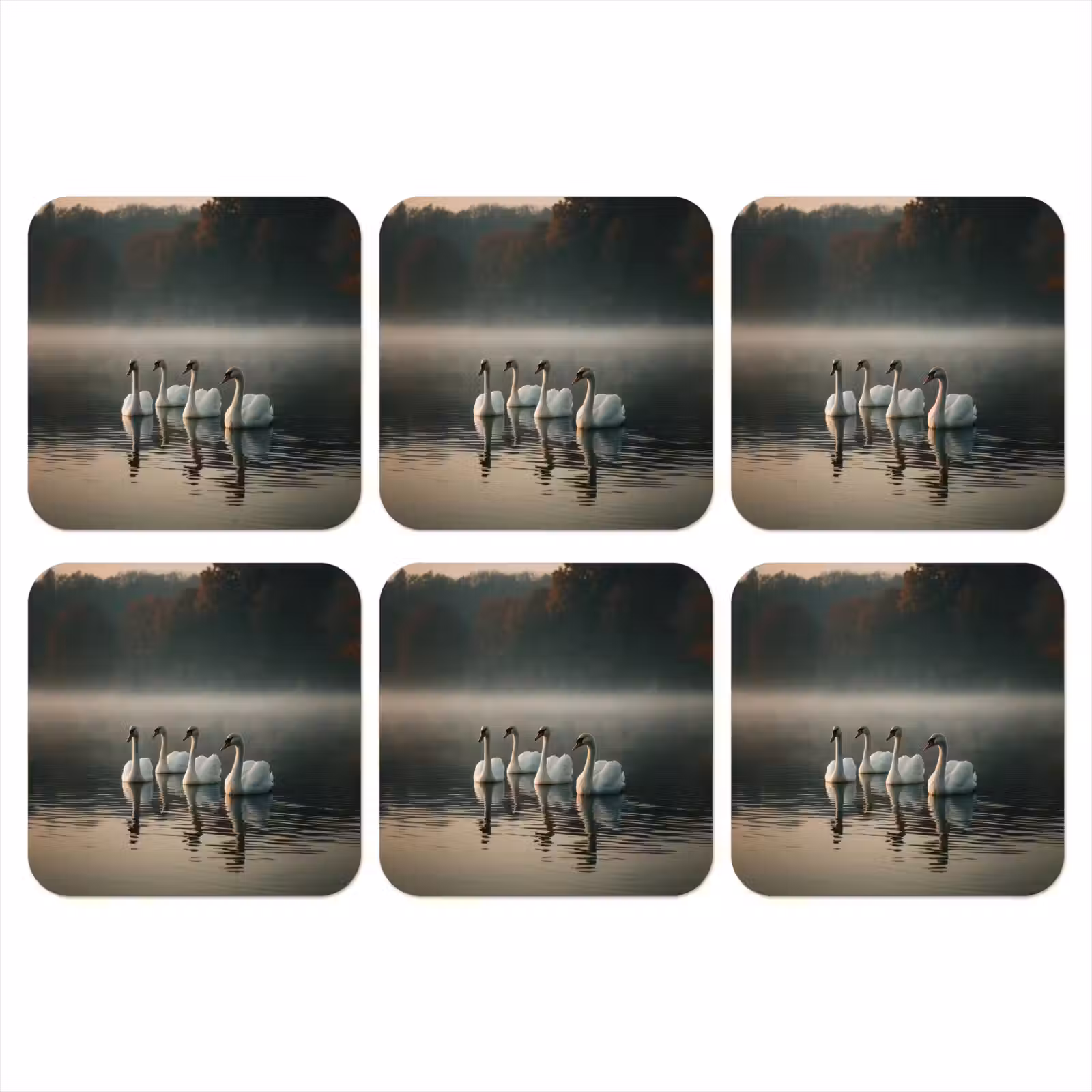 Onderzetter - Zwanen - Wit - Water - Mist — 1